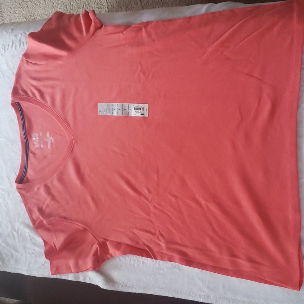 Croft & Barrow Short Sleeve V- Neck Tshirt XL Coral, yellow n white